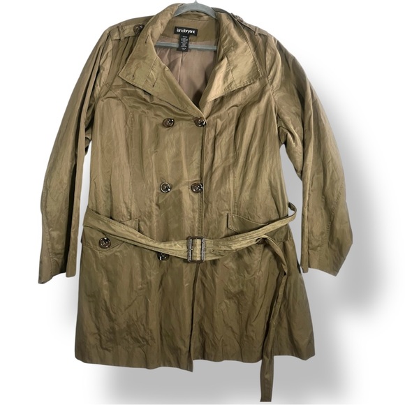 LANE BRYANT Tan Khaki Shiny Metallic Double-Breasted Trench Coat Jacket 22 24 - Picture 1 of 7